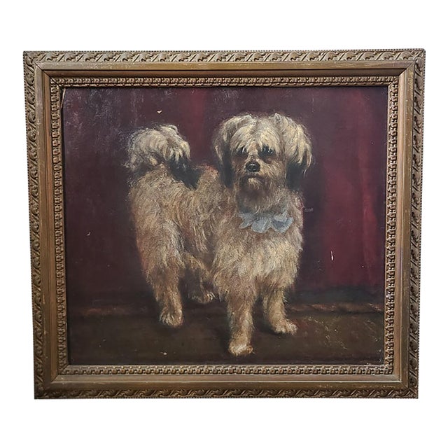 Moody Antique Oil Painting Portrait of a Norfolk Terrier Dog For Sale