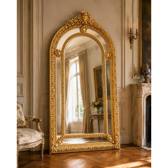 This impressive late 20th-century French floor mirror combines generous scale with the refined symmetry and classical...