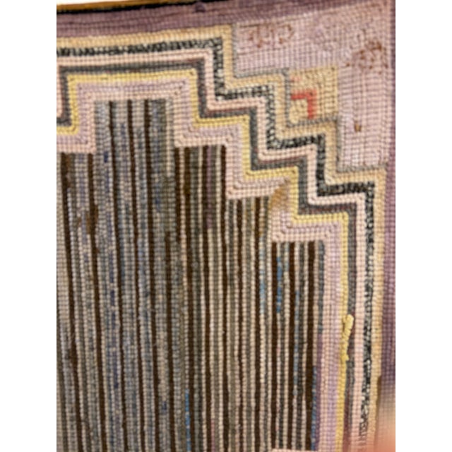 Gray Vintage Hand Hooked Geometric Area Rug For Sale - Image 8 of 18