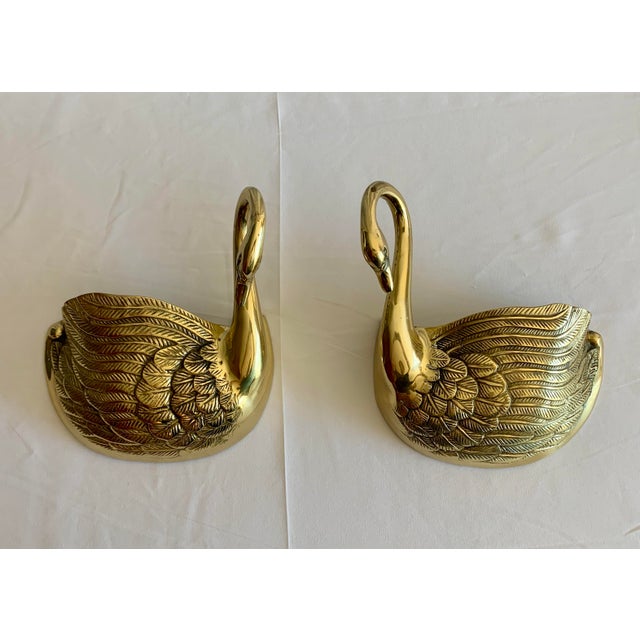Mid 20th Century Large Hollywood Regency Brass Swan Wall Pockets, A Pair For Sale - Image 4 of 6