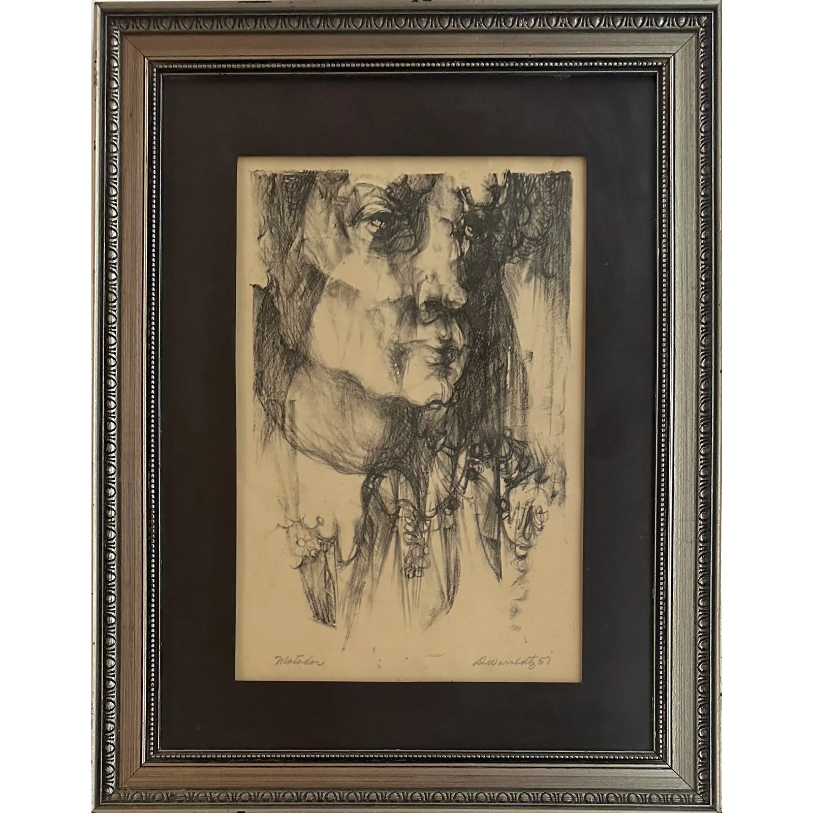 MCM Drawing, Lithograph 1957 Abstracted Male Head, Signed Artist