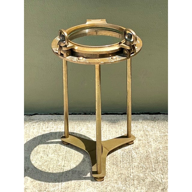 Brass Vintage Brass and Glass Porthole Accent Table For Sale - Image 8 of 13
