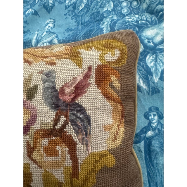 Late 20th Century Neoclassical Style Urn and Bird Petit Point Needlepoint Pillow For Sale - Image 5 of 11