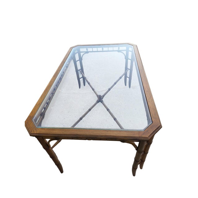 Petite Thomasville Vintage Faux Bamboo Glass Top Dining Table Hollywood Regency For Sale In Philadelphia - Image 6 of 18