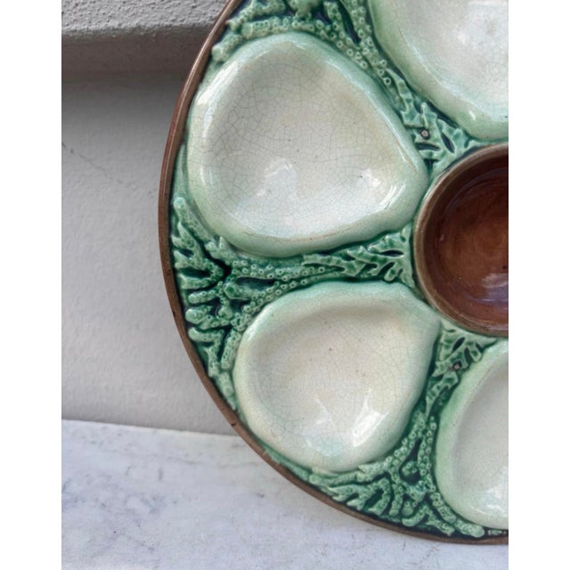 Victorian English Victorian Majolica Oyster Plate, Circa 1890 For Sale - Image 3 of 4
