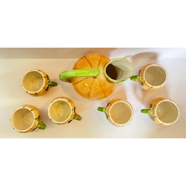 The Haldon Group Ceramic Cantelope Pitcher and 6 Cups | Chairish