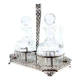 Cruet with Silver Structure and Glass Cruets, Set of 3 For Sale