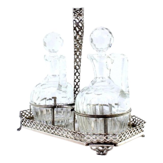 Cruet with Silver Structure and Glass Cruets, Set of 3 For Sale