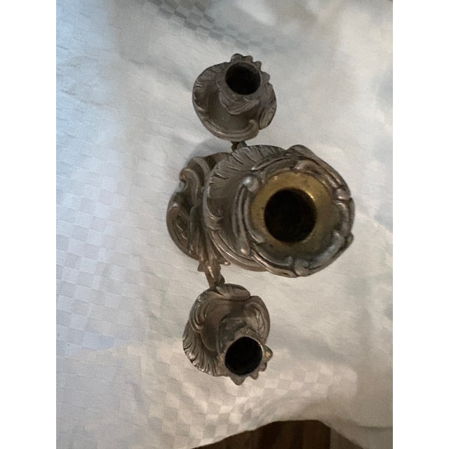 Pewter Rococo 3 Arm Candleabra For Sale - Image 10 of 10