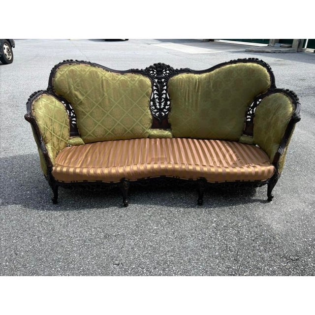Victorian Carved Dark Walnut Sofa and Chair For Sale - Image 17 of 18