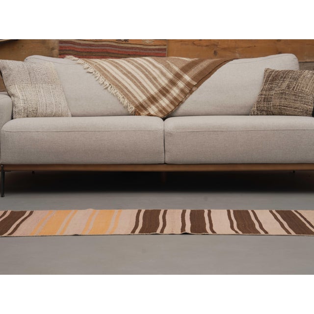 1970s Vintage Handmade Wool Cotton Brown Runner Rug For Sale - Image 9 of 11