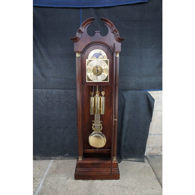 Howard Miller Vintage Howard Miller Georgian Style Flame Mahogany Moon Dial Grandfather Clock For Sale - Image 4 of 16