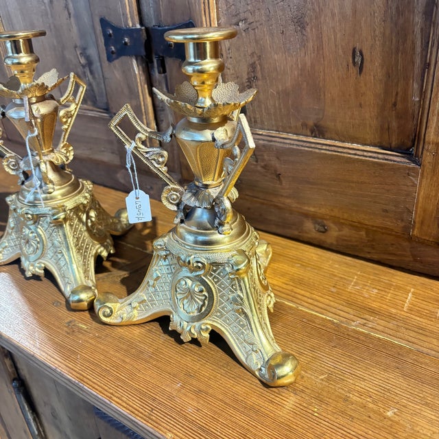 Antique Bronze-Gold Candleholders by Zechino L. Filippo, 1850, Set of 2, in Very Good conditions. Designed before 1890