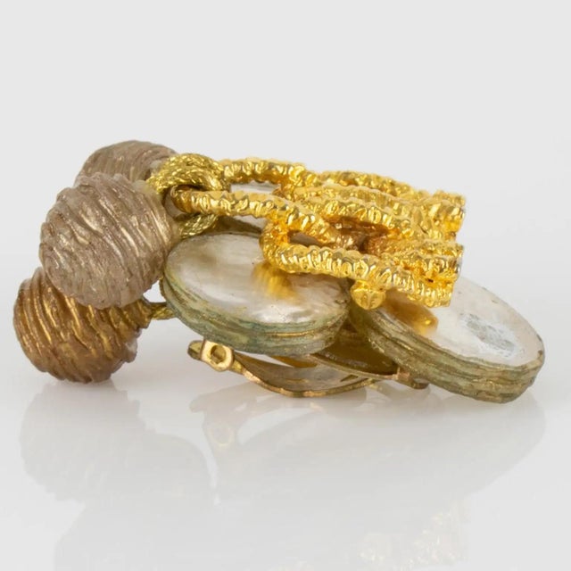 Metal Monique Vedie, Line Vautrin School Golden Talosel Resin Clip Earrings For Sale - Image 7 of 9