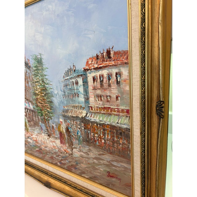 Vintage Signed Burnet Paris Street Scene Oil Painting in Ornate Gilt Frame For Sale - Image 10 of 14