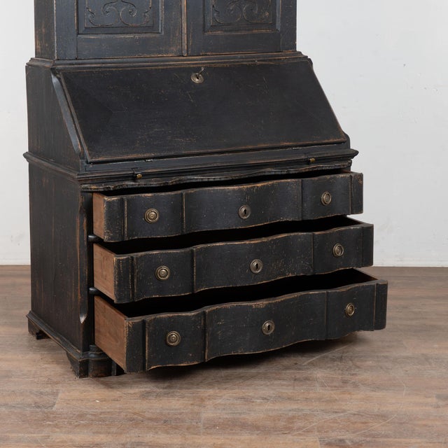 18th Century Danish Black Painted Oak Rococo Secretary Bureau For Sale - Image 6 of 7
