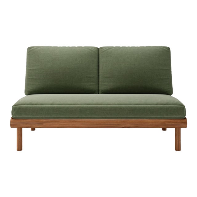 Rishon Teak Outdoor Love Seat - Canvas Fern For Sale