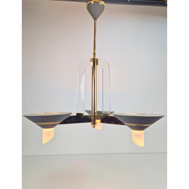 Hollywood Regency Vintage French Brass Acrylic Chandelier, 1970s For Sale - Image 3 of 15