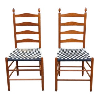 Pair of Shaker Maple Ladder Slat Straight Back Side Chairs For Sale
