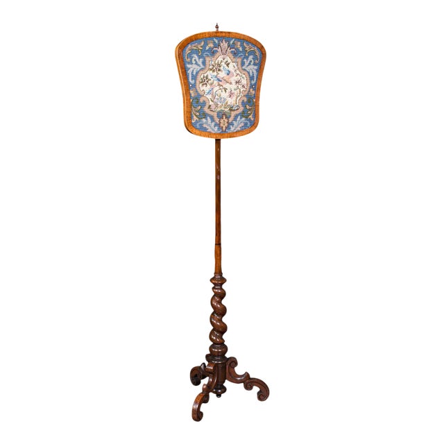 1820s Antique Regency English Needlepoint Pole Screen For Sale