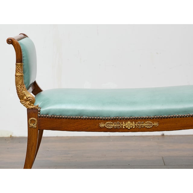 English Regency Mahogany Leather Bench with Gilt Dolphin Armrests For Sale In Atlanta - Image 6 of 12