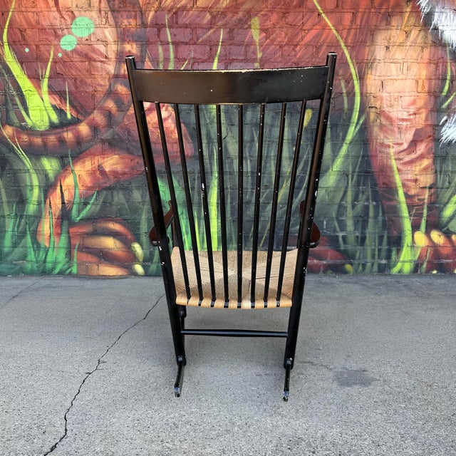 Hans Wegner J16 Rocking Chair With Woven Danish Cord Seat For Sale - Image 10 of 12