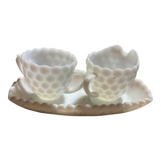 Vintage Milk Glass Creamer and Sugar Set With Tray - 3 pcs For Sale