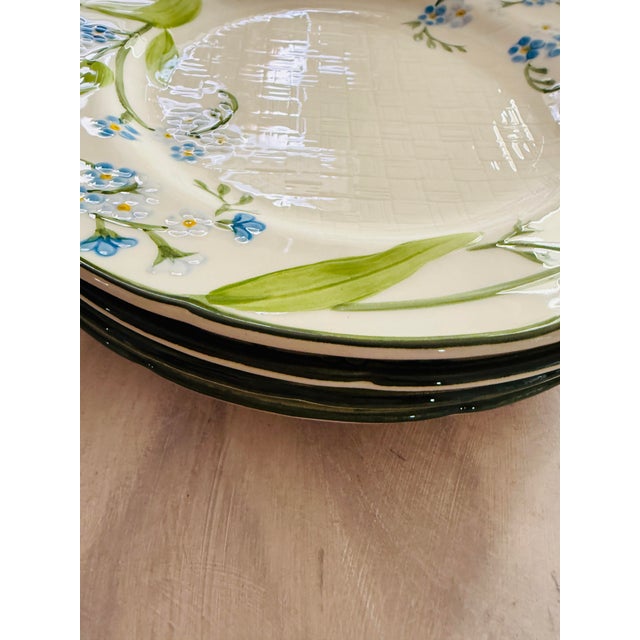 1990s Franciscan Forget Me Not Dinner Plates 10.25 Inches Hand Decorated - Set 4 For Sale - Image 11 of 11
