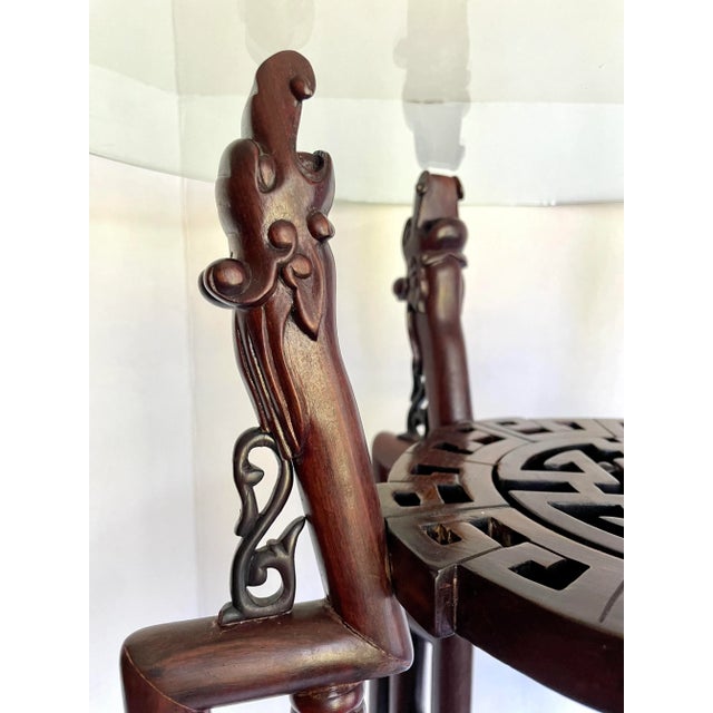 Mid 20th Century Mid 20th Century Asian Rosewood Hongmu Dragon Glass Side Table For Sale - Image 5 of 13