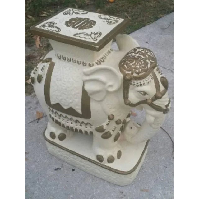 Hollywood Regency Gold & White Elephants Garden Stools - a Pair For Sale - Image 4 of 8