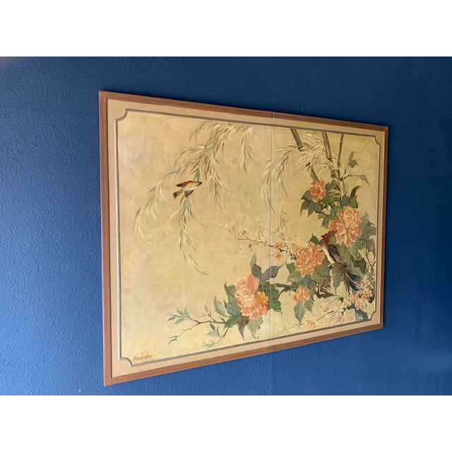 1960s Lucien Leinfelder Two Panel Hand Painted Screen For Sale - Image 12 of 17