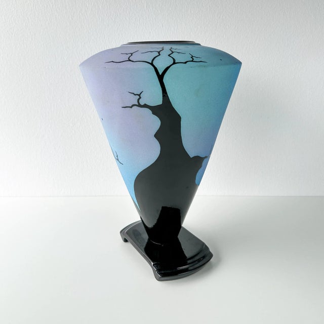 Vintage 1993 postmodern ceramic vase by Lynne Rachel Goldstein. Glazed in blue and purple matte glaze with high gloss...