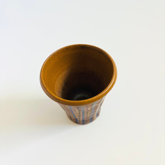 Late 20th Century Blue Striped Studio Pottery Cup For Sale - Image 5 of 8