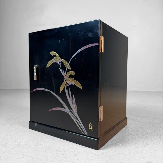 Japanese Lacquer Cabinet with Orchid, 1980s For Sale - Image 4 of 16