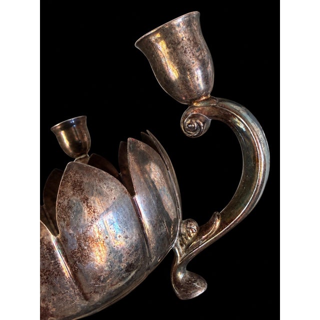 Leonard Vintage Leonard Silver Plate Lotus Candelabra With Removable Flower Frog For Sale - Image 4 of 6