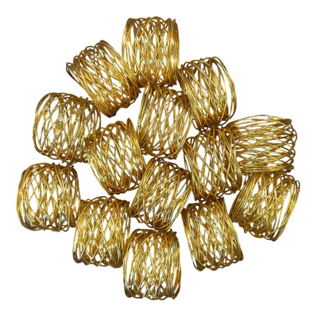 Vintage Sculptural Gold-Tone Woven Metal Napkin Rings – Set of 14 For Sale In Indianapolis - Image 6 of 8