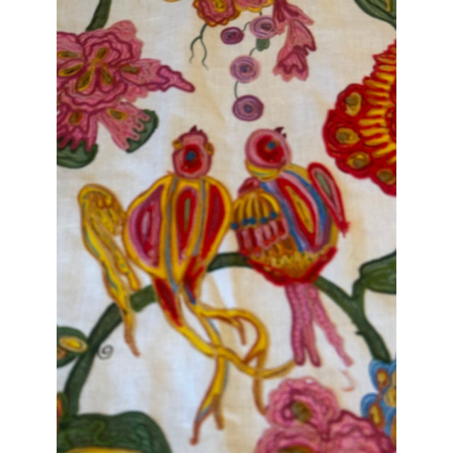 Clarence House Gujarat Crewel Embroidered Floral Bird Fabric For Sale In Dallas - Image 6 of 9