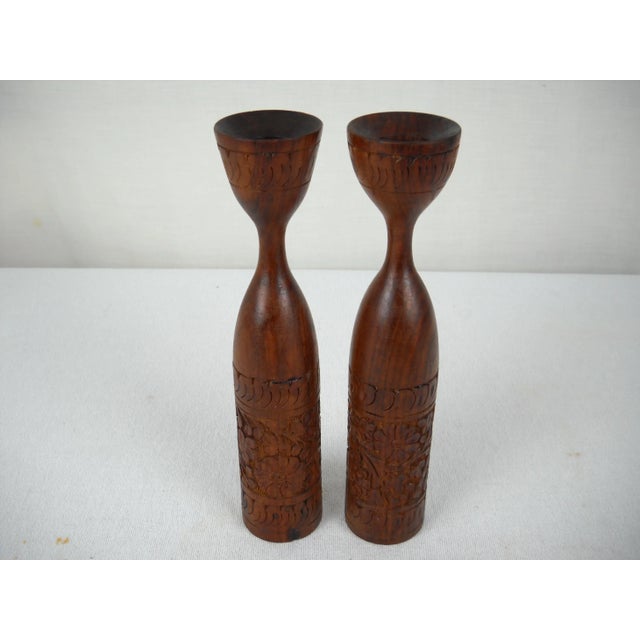 1960s Mid-Century Indonesian Teak Candle Holders For Sale - Image 5 of 8
