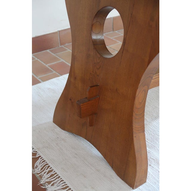 Brutalist French Brutalist Dining Table in Wood with Sculpted Sledge Base, 1960s For Sale - Image 3 of 13