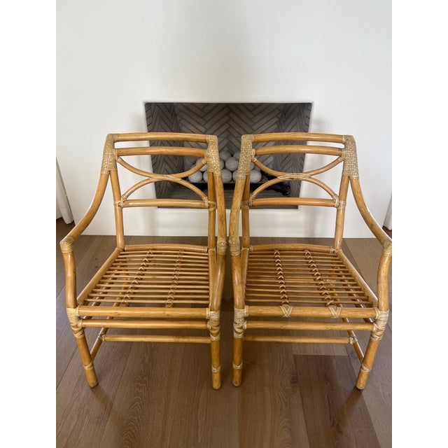Mid-Century Modern Pair of Vintage McGuire Bamboo & Leather Arm Chairs For Sale - Image 3 of 14