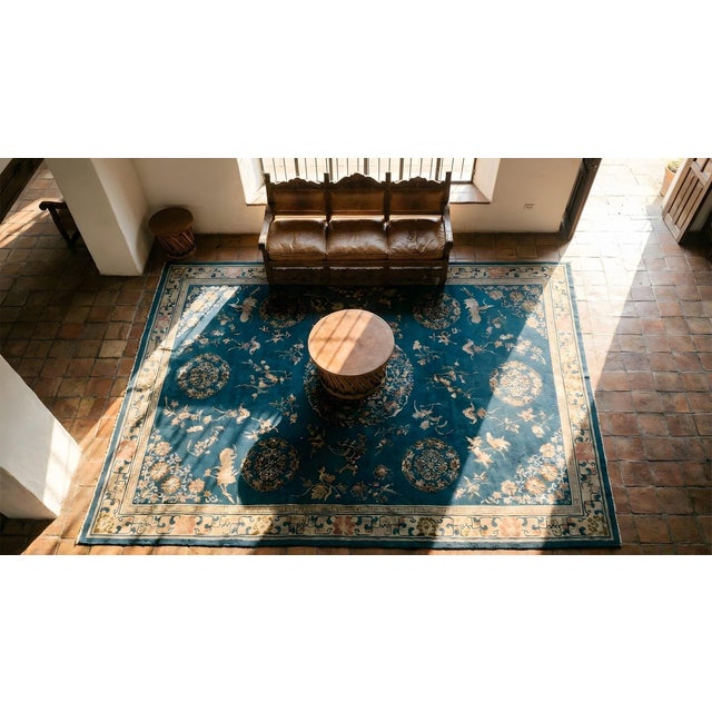 Navy Blue Wonderful Blue and Beige Color With Unique Florid Design Antique Chinese Peking Rug For Sale - Image 8 of 9