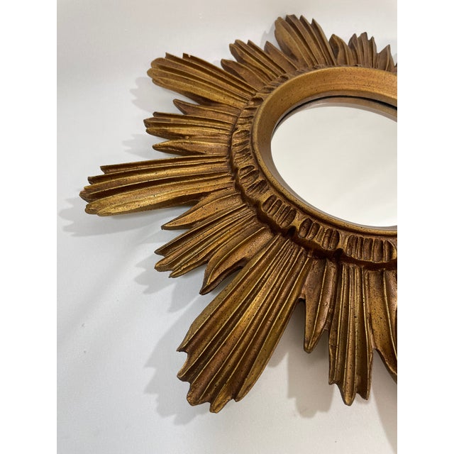 1990s Large 18" Vintage 1990s Golden Sunburst Wall Mirror For Sale - Image 5 of 18