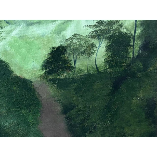 Late 20th Century Moody Folk Art Landscape Oil Painting, Framed For Sale - Image 4 of 6