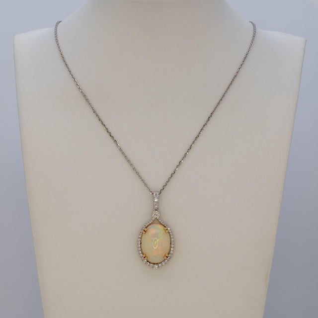 8.4Ct Ethiopian Opal Pendant With Earth-Mined Diamonds: Solid 14k Gold, 18x13mm For Sale - Image 4 of 7