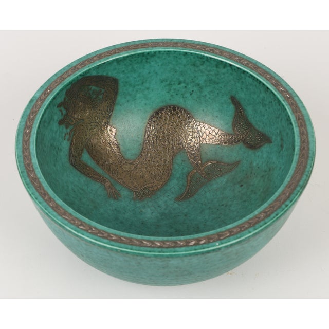 Green Gustavsberg Argenta Mermaid Bowl by Wilhelm Kage For Sale - Image 8 of 9
