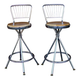 Vintage Mid Century Counter Stools - a Pair For Sale