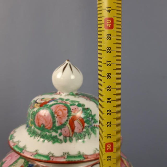 Vintage Hand-Painted Potiche Porcelain Vase with Wooden Base, 1950s For Sale - Image 10 of 11