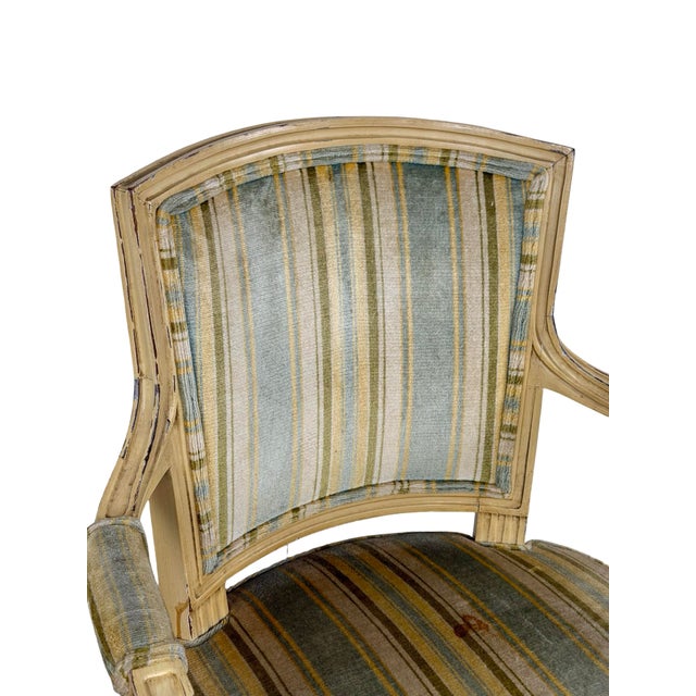 Cream Vintage Neoclassical Striped Seat Armchair For Sale - Image 8 of 15
