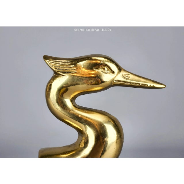 Mid-Century Modern Pair of Vintage Solid Brass Blue Heron Crane Bookends For Sale - Image 3 of 10
