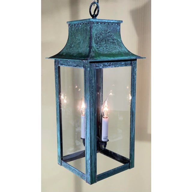 Green 4-Sides Hanging Copper Lantern For Sale - Image 8 of 11